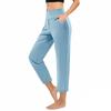 Women Elastic High Waist Pant Casual Fit Wide Leg Long Pants Trousers With Pockets