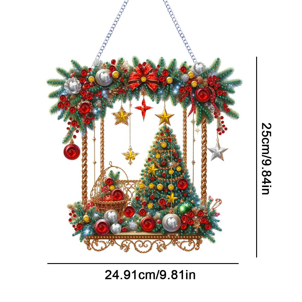 Xmas Theme 2D/Flat DIY Special Shape Hanging Diamond Art Kits Rhinestone Diamond Art Window Pendants Home Wall Decoration Crafts