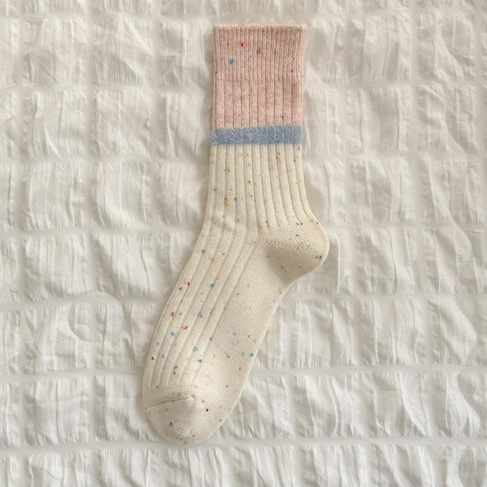 Kids Autumn Winter Stackable Socks,Vertical Yarn Contrast Medium‑Tube Calf Socks,Ins Trendy Niche Boneless Warm Cotton Socks