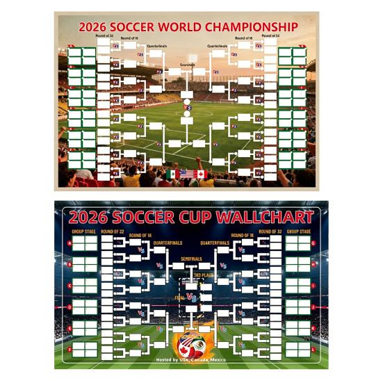 Voetbal Wandkaart Poster, Knock-out Schema En Finale Volg Wandvlag, Herbruikbare Waterdichte Polyester Wandtapijt voor Wedstrijdresultaten Registratie