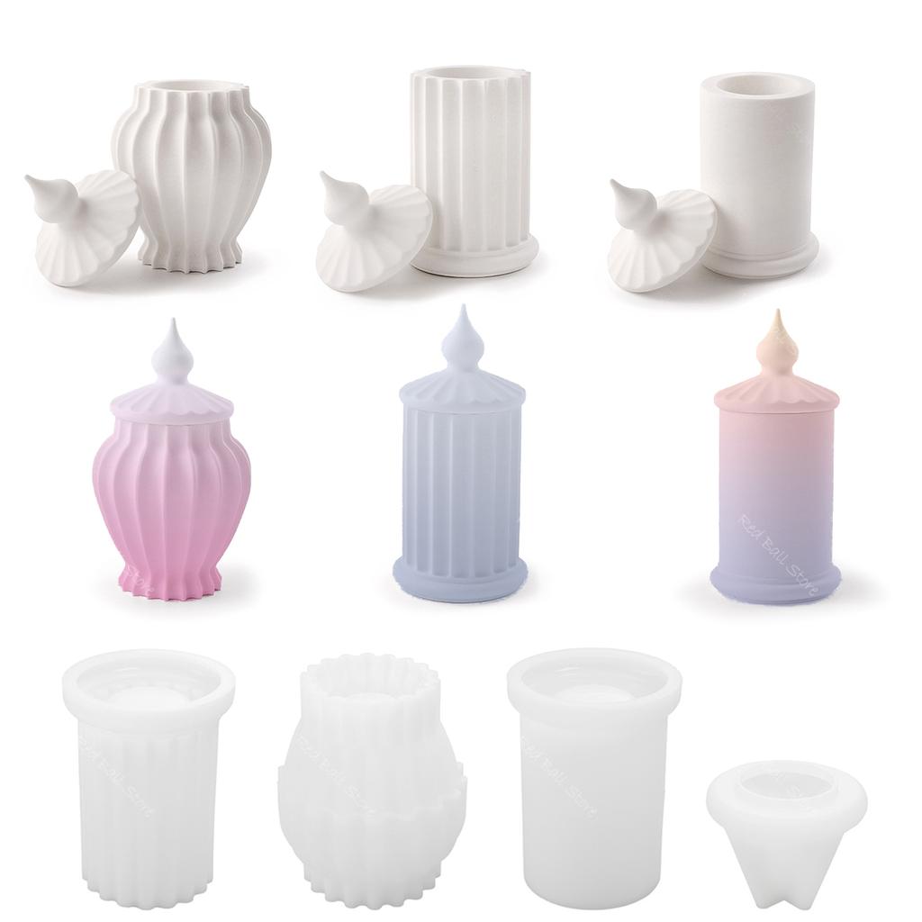 Římský sloup Svíčková nádoba Silikonová forma s víkem Evropský styl Cementový pohár Úložná nádrž Formy Váza na květiny Pryskyřičné formy Domácí dekorace