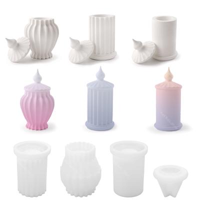 Roman Column Candle Jar Silicone Mold With Lid European Style Cement Cup Storage Tank Molds Flower Vase Resin Moulds Home Decor