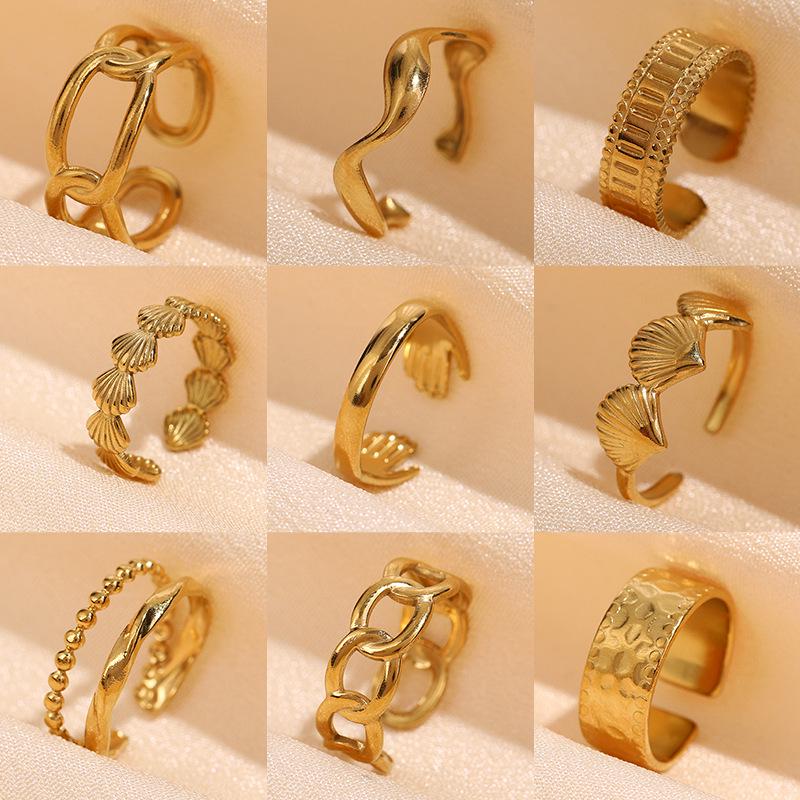 Adjustable Minimalist Geometric Open Stainless Steel Women's Ring - Gold-Plated, Hydraulic Vacuum Finish