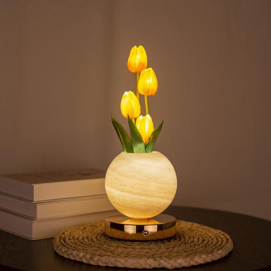 Tulip Planet Night Light Dimmable Touch Lamp with Aromatherapy Diffuser USB Rechargeable Artificial Flower