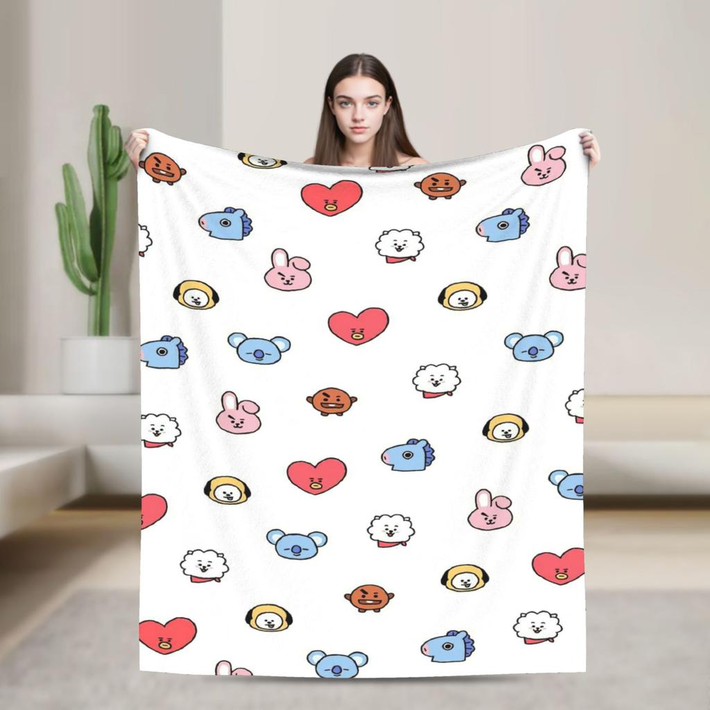 Coperta Morbida in Pile Corallo per Banda Musicale Kpop, Coperta Cartone Animato per Divano Ufficio, Trapunta Leggera per Camera da Letto