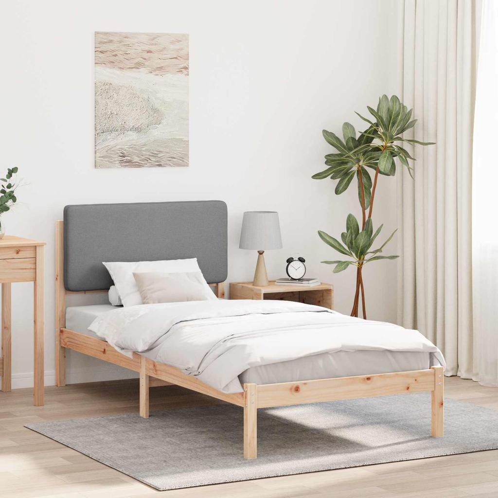 Bed Frame with Padded Headboard Light Grey 75 x 190 cm