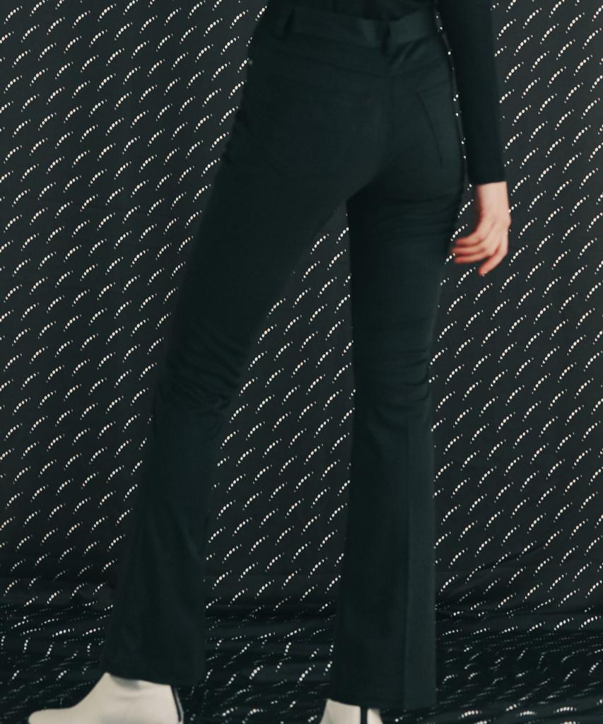 LUNECAVE Slim Boot-Cut Black Suede Pants Women_Slim Bootcut Black Suede Pants