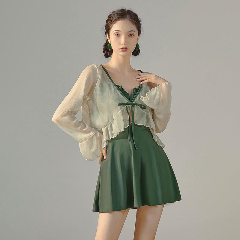 

Купальники Женский купальник для женщин слинг из двух частей солнцезащитный крем длинный купальный костюм для женщин контроль живота S зелёный