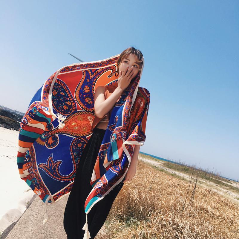 Ethnic Style Scarf, Sunscreen Shawl, Women's Summer Thin Style, Air Conditioner Silk Scarf, Fashionable Seaside Beach Scarf