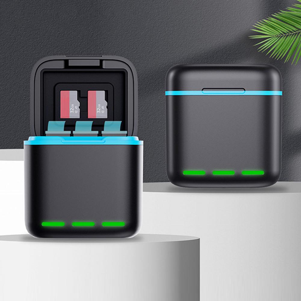 Chargeur de Batterie 3 Canaux Station de Chargeur de Batterie avec Câble Type C Chargeur à Charge Rapide 2 Slots SD pour Go Pro Hero 12 11 10 9