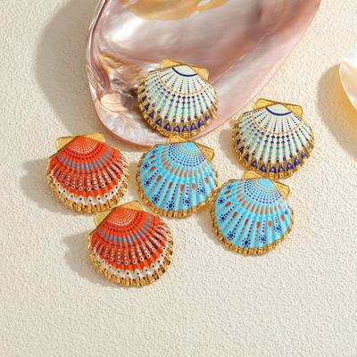 Bohemian 18K Gold Shell Earrings: Retro Vacation Style Stainless Steel Design