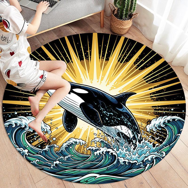 Marinelife Round Area Rug,Carpet Rug for Living Room Bedroom Sofa Playroom Decor,Non slip Floor Mat