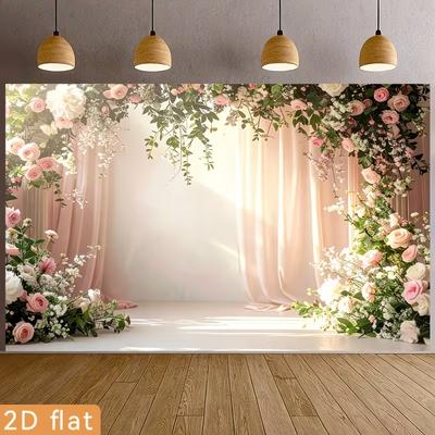 2D Soft Pink Flower Curtain Backdrop Wedding Portrait Photography Background