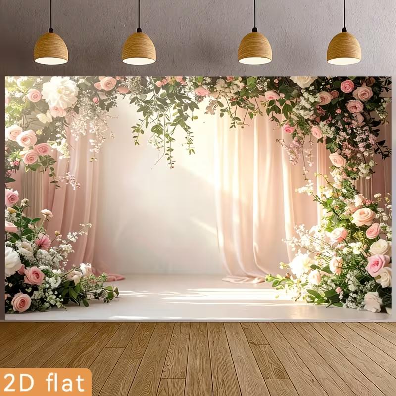 

2D Soft Pink Flower Curtain Backdrop Wedding Portrait Photography Background 47.2x31.5inch/120*80cm