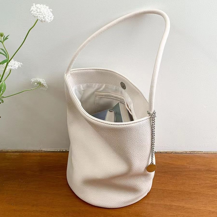 

Korean Niche Simple Bag Mini Handbag Xiulin Silver Bucket Bag Shoulder Tote Bag Women