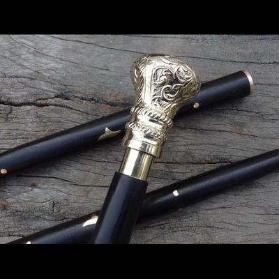 Vintage Cane Walking Stick Designer Engraved Handle Victorian Wooden Canes