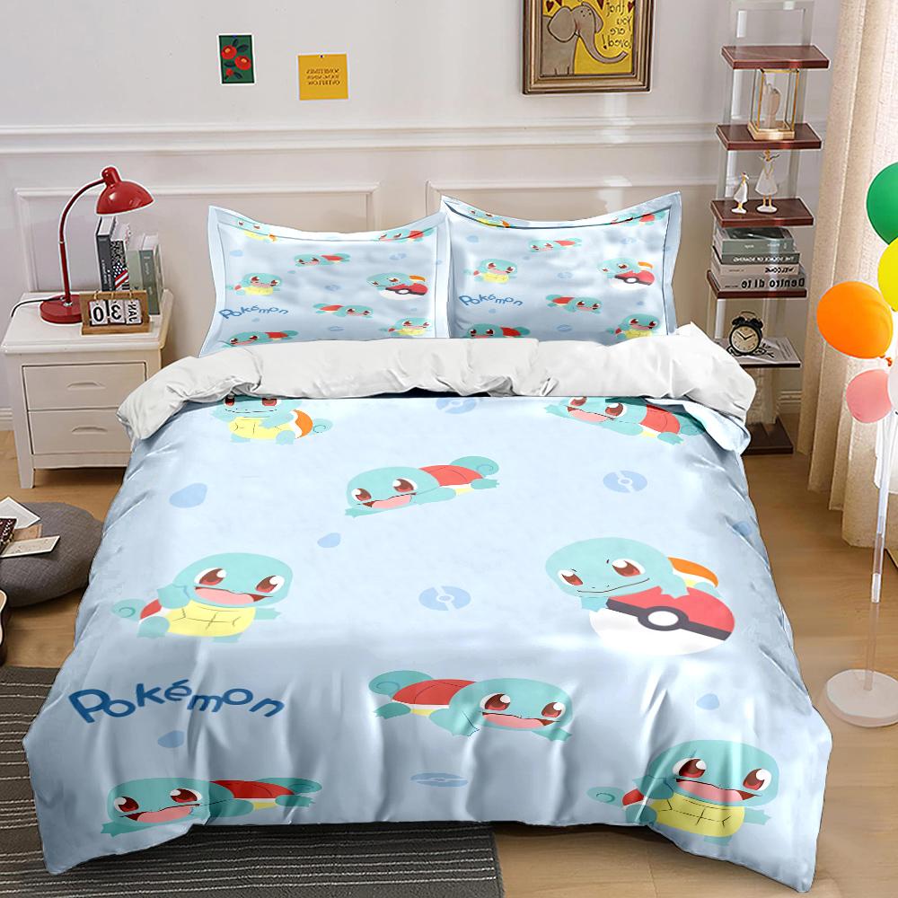 Japanese Anime Pokemon Squirtle Bedding Set Quilt 3 Pieces Duvet Cover King Queen Us Twin Size Bedclothes Kid Boy Girl Bed Decor