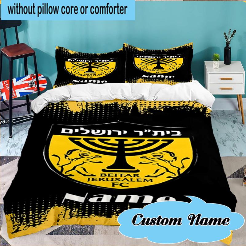 Custom Name Beitar FC Crest Bedding Set 3pcs, Bedding Set Including 1pc Duvet Cover And 2pcs Pillowcases for Bedroom, Dormitory Gift