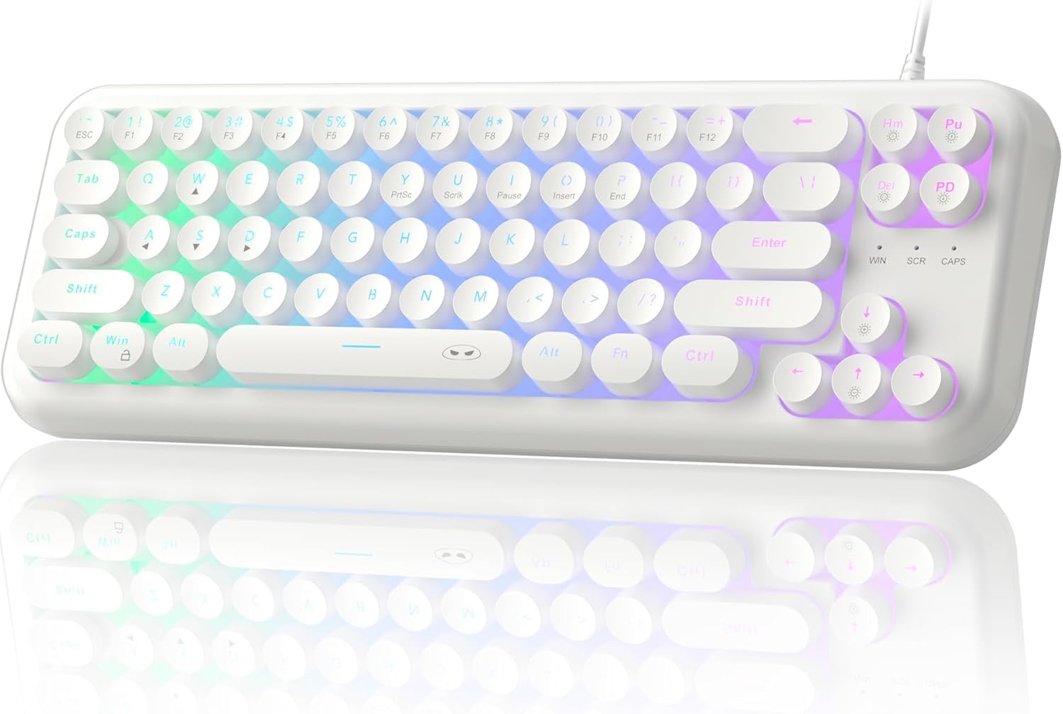 

MageGee Typewriter Gaming RGB LED 68 Retro Punk Round USB for and Desktops Keyboard, 60% Backlit, Keys, Quiet, Keyboard, Compact, Wired, Computers, білий