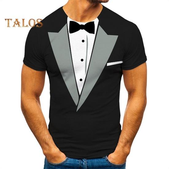 Pánské tričko s falešným dvoudílným oblekovým vzorem, svetr s kulatým výstřihem, design s krátkým rukávem, prodyšné, pro každodenní nošení