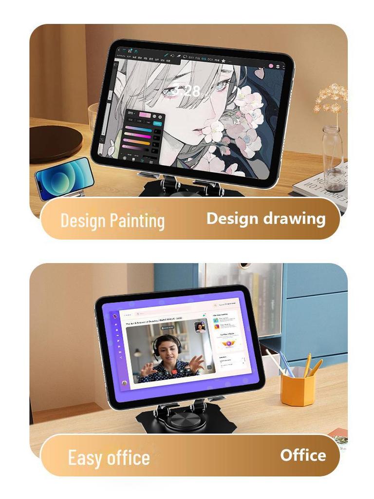 360° Rotating Aluminum Alloy Desktop Tablet Stand with Cooling Feature