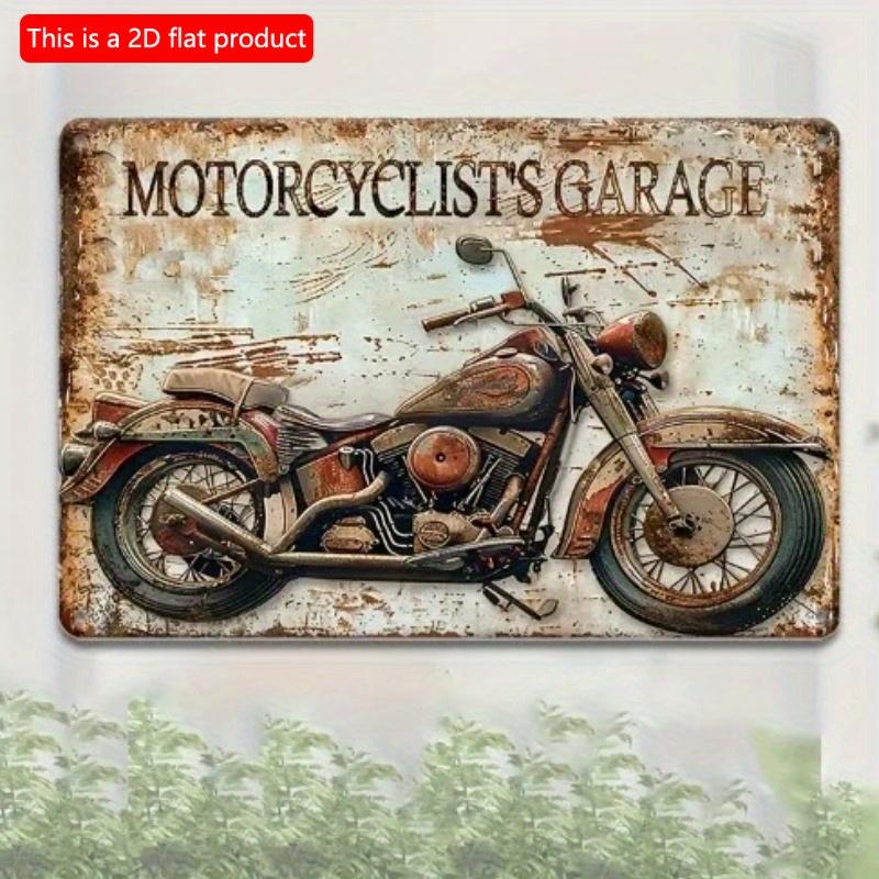 2d Flat 30*20cm, Motorcyclist's Garage Vintage Wooden Sign, Multipurpose Wall Hanging Decor for Home, Cafe, Man Cave, Kitchen, Garden, Bedroom, Bar.