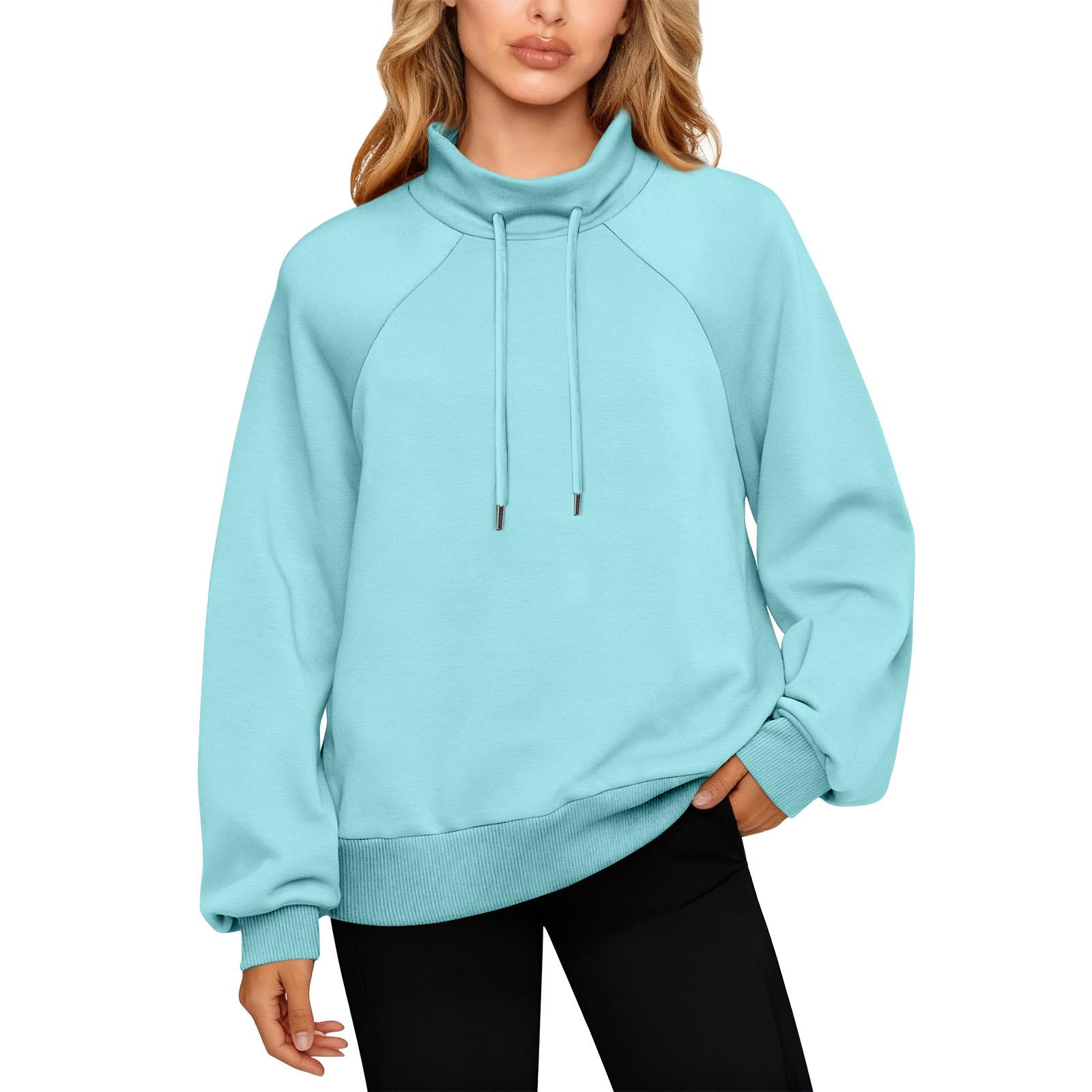 

Women s Stand Collar Sweatshirt Oversized Turtleneck Drawstring Pullover Long Sleeve Top M