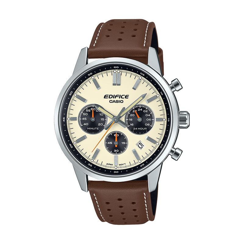 CASIO EDIFICE Retro Business Sports Casual Style Simple Fashion Design Panda Dial 100m Waterproof Quartz Leather Strap Men s Watch White EFR-575L белый