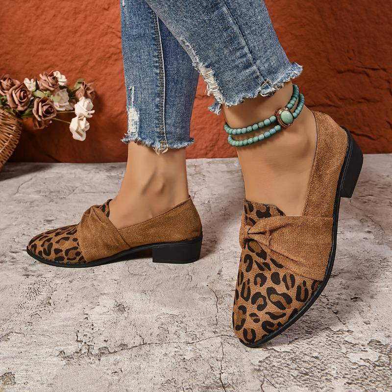 Women'S Leopard Print Loafers - Slip-On Moccasins with Bow Accent, Soft Fabric Upper & Non-Slip Rubber Sole, Brown Casual Shoes for Everyday & Formal