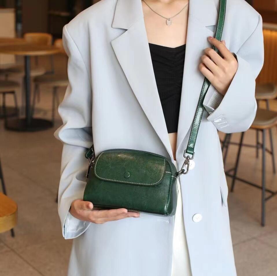 

mini small genuine leather vintage bag Crossbody Bag luxury mobile phe shoulder bag women mobile bag for women 19x8x14cm зелений