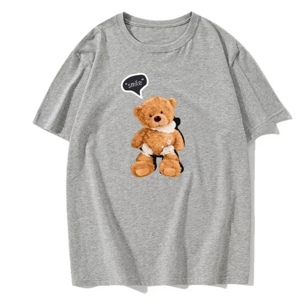 Men's/Women's Summer Short Sleeved T-shirt Cute Smiling Bear Print Fashion Casual Trendy T-shirt Breathable Round Neck T-shirt