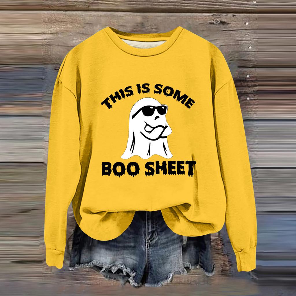 Women's Fashion Casual Long Sleeve Halloween Printed  Neck Sweatshirt
