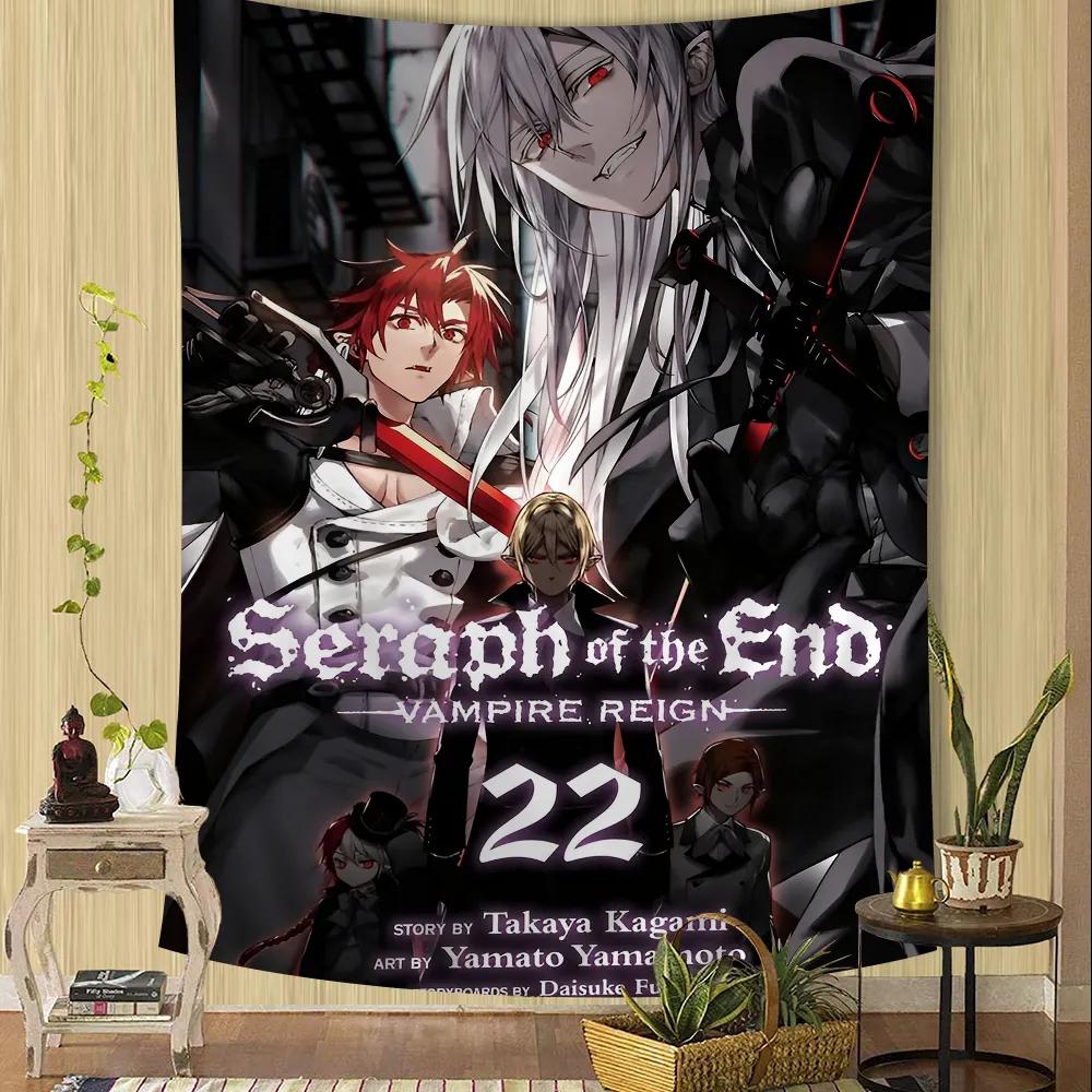 Anime Seraph of The End Printed Large Wall Tapestry Hanging Tarot Hippie Wall Rugs Dorm Home Decor 74x94cm(29x37in)