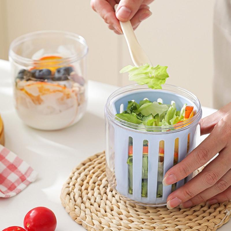 Vegetable Fruit Shaker Cup with Detachable Sauce Compartment Portable Large Capacity Breakfast Storage Container