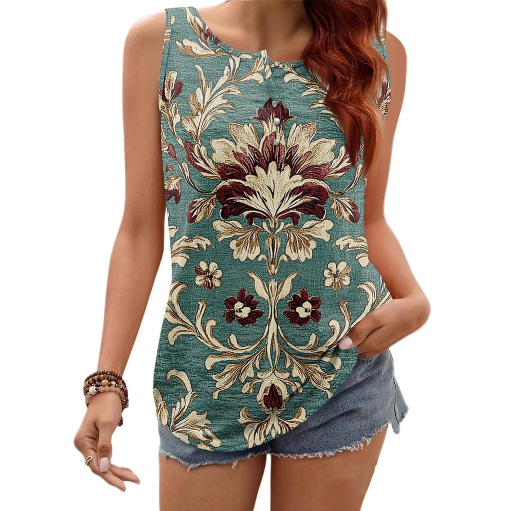 Naiste vabaaja V-kaelusega trükitud varrukateta vestid