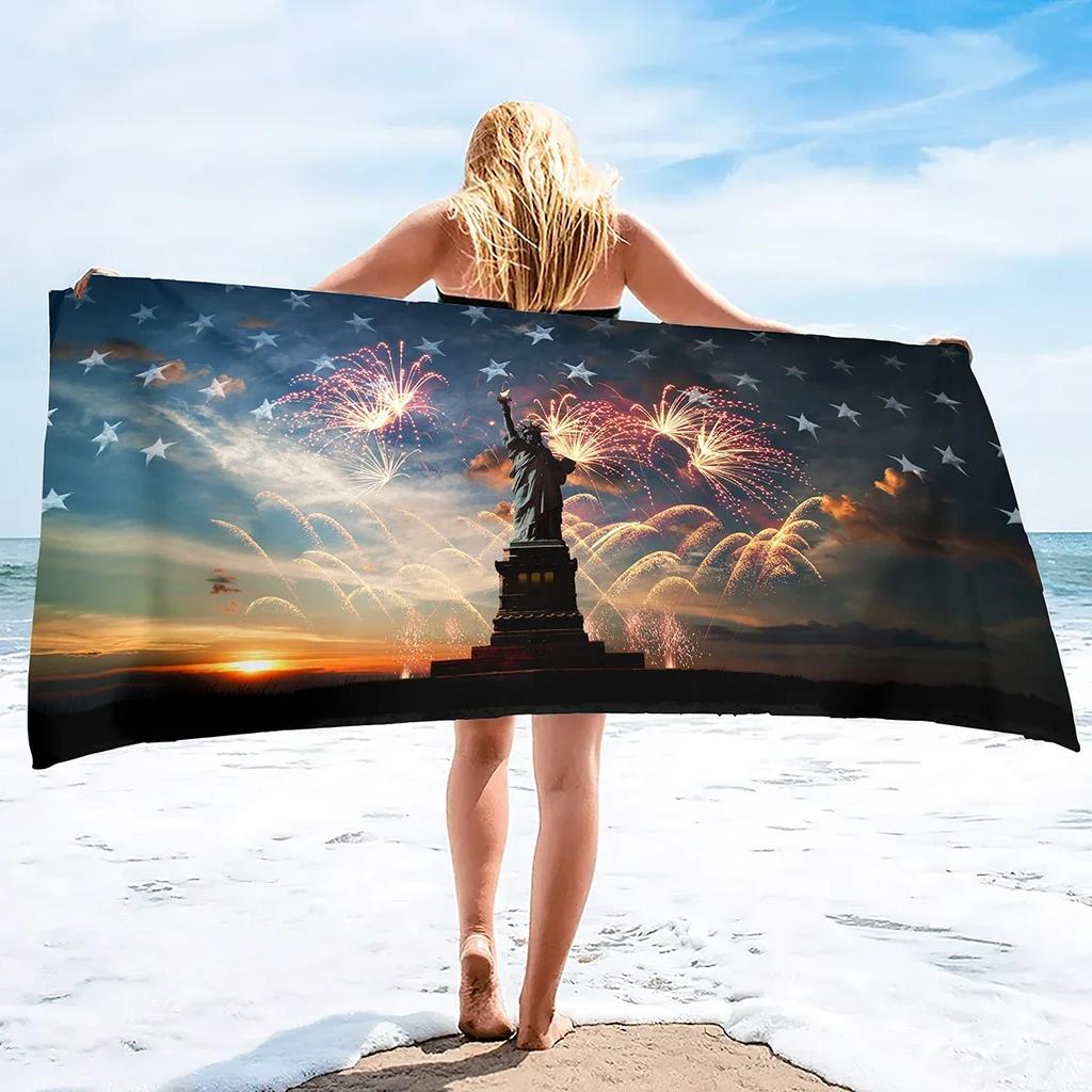 Beach Towel Statue of Liberty Microfiber Beach Towels Quick Dry Towel Sand Proof Super Absorbent Beach Towels Independence Day
