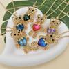 Luxury Full Rhinestone Bear Necklace for Women Sparkling Heart Crystal Bear Pendant Gold Plated Colorful Animal Jewelry Gift