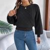 QICED Autumn and Winter Solid-color Twisted Lantern Long-sleeved Waist-cinching Pullover Sweater for Women