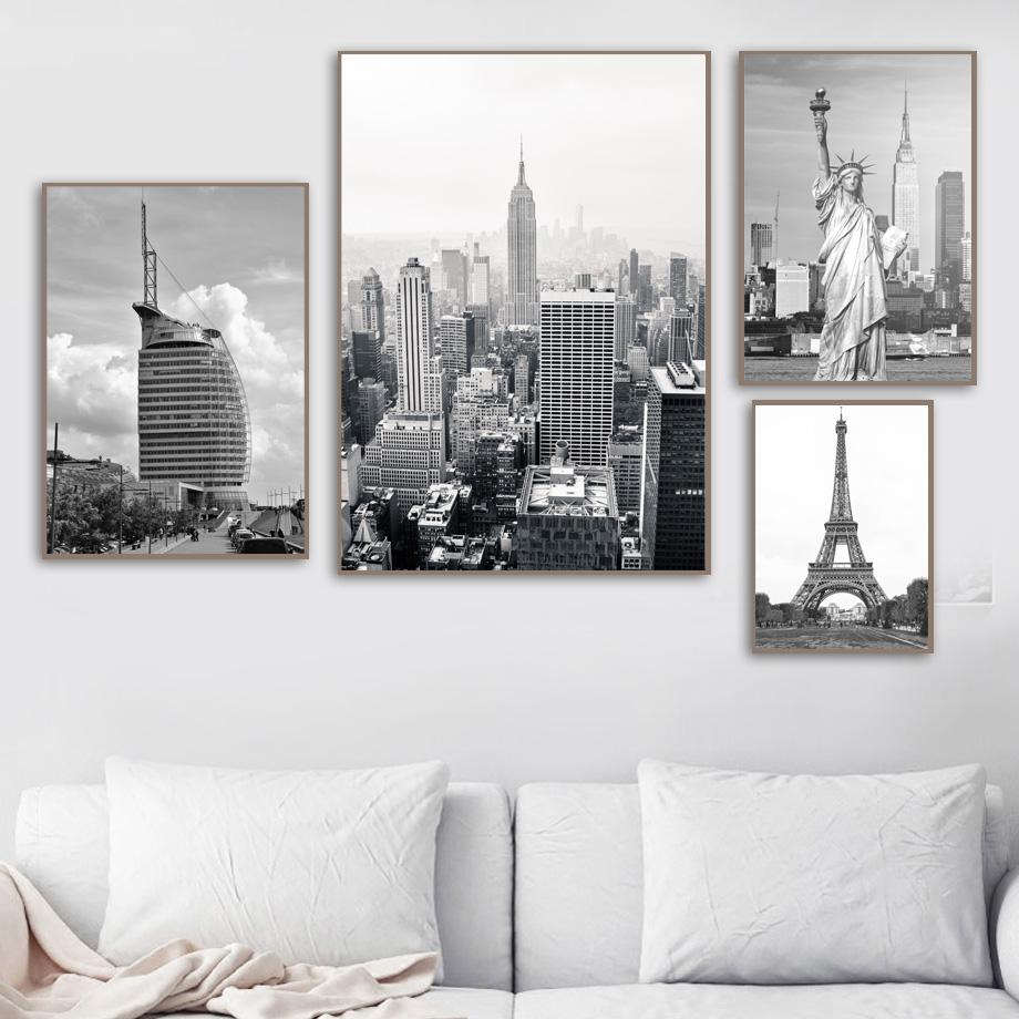Statue of Liberty Bridge Paris Tower Wall Art Canvas Painting Vintage Nordic Posters And Prints Wall Pictures For Living Room