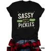 Women's Summer Round Neck Short Sleeve T-shirt Playful Cucumber Pattern Print Comfort T-shirt
