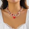 Fresh Y2K Strawberry Pendant Necklace with Faux Pearl Beaded Choker