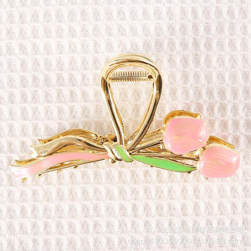 Stilig Fresh Temperament Oil Drop Floral Metal Shark Hair Clip