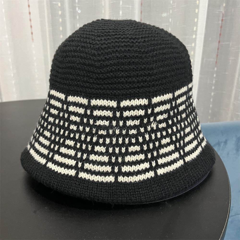Mixed Color Jacquard Wool Knitted Bucket Hat Women's New Face Small Autumn and Winter Basin Hat Bucket Hat Tide