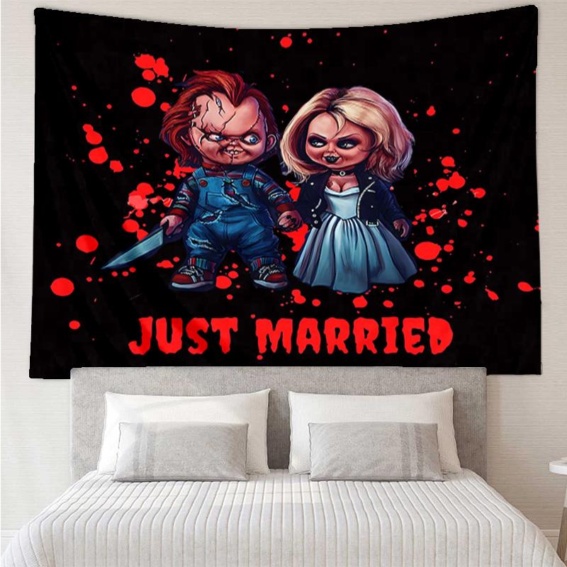 Chucky And Tiffany's Wedding Tapestry Hanging for Bedroom,Livingroom, Playroom,Decor Art Room Wall Tapestry Holiday and Birthday Gifts