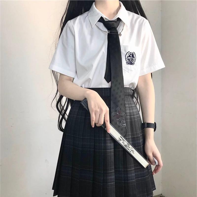 2024 Summer College Style Japanese Embroidery White Shirt for Girls – Short Sleeve JK Uniform