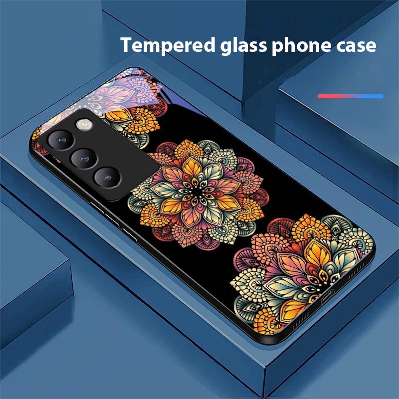 Kolorowy Totem Kwiatowy Dla Y72 33S 11 03 36 96 Lite 35 16 Iqoo 12 V40 SE 5G 29 40 21 30 X80 Pro Vivo Etui na Telefon ze Szkła Hartowanego