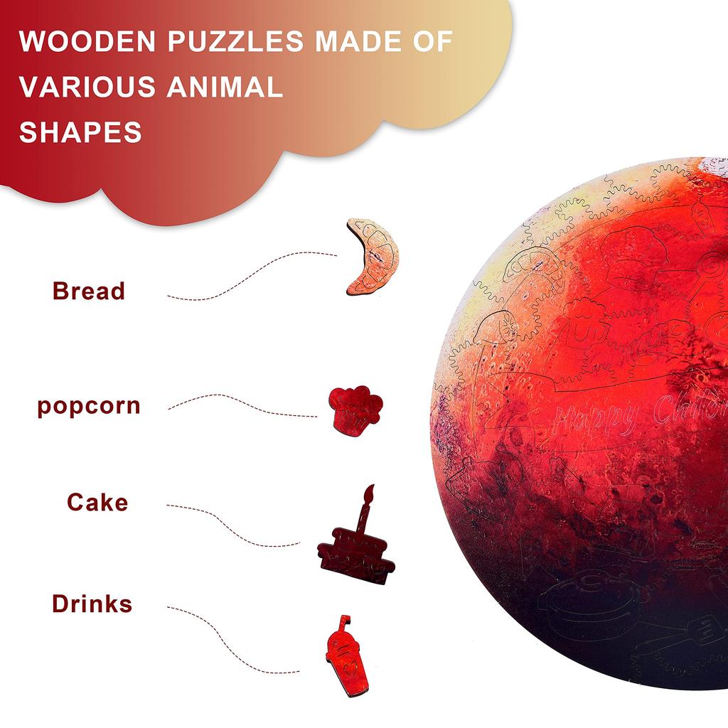 HSFTILV Wooden Puzzle - Planet Series, Educational Shape Toy, 3D Puzzle, Gift for Teens and Adults, Fun Jigsaw Puzzle Toy Gift, 28x28cm (Mars)