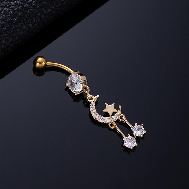 Colored Zircon Spiral Navel Nail Wind Star Moon Navel Ring Pierced Tassel Navel Buckle