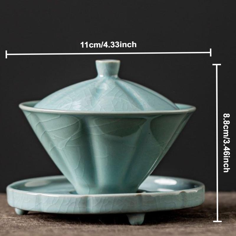Кильнская керамика Гайвань Керамическая чаша в форме бамбуковой шляпы Китайский набор для кунг-фу Домашняя пиала Ретро блюдце Чайница Керамическая посуда Посуда для напитков