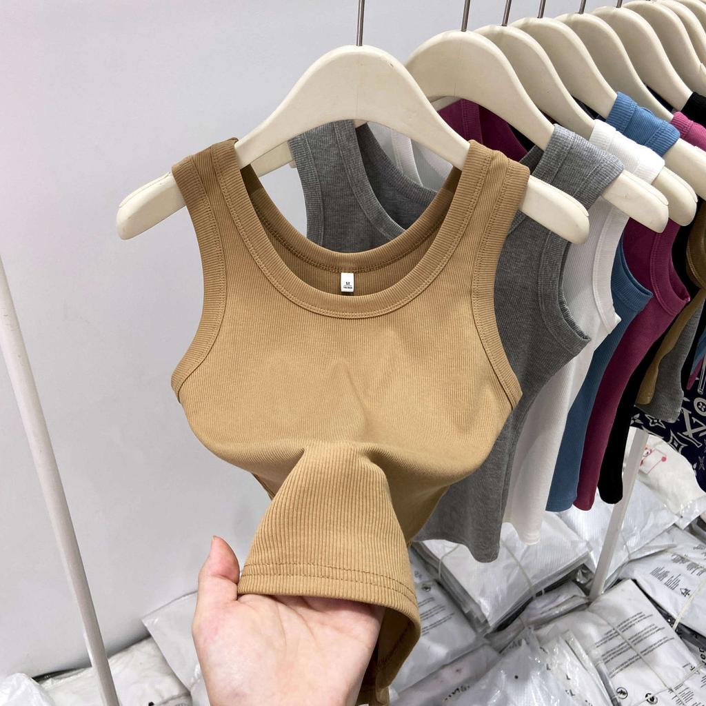 White Cover Double Breasts I-shaped Vest Women's Outer Wear Elastic Thread Inner Top Spring and Summer Basic Sleeveless Suspenders